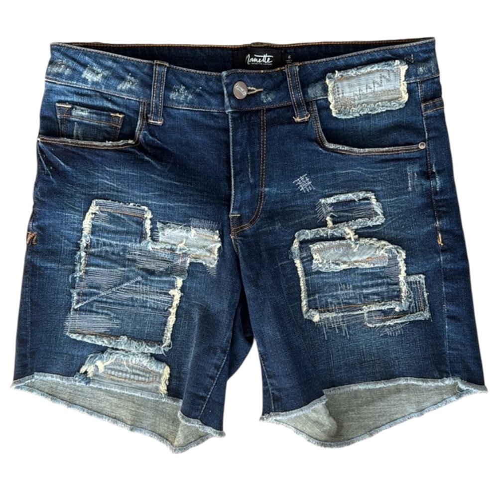 Nanette Lepore Distressed Patchwork Denim Shorts - Size 4, Soft Stretch Denim